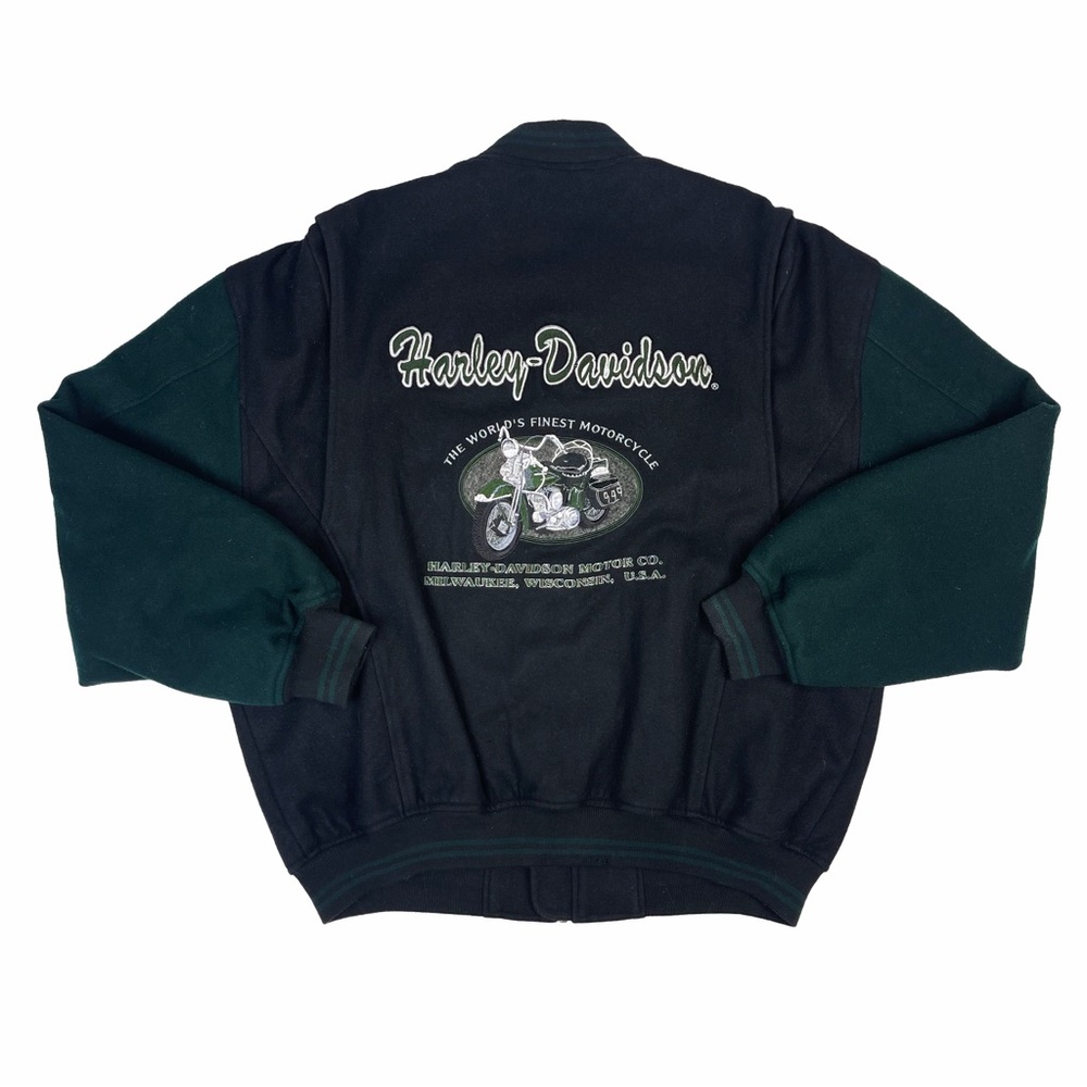 Harley Davidson Embroidered Wool Full Zip Letterman Jacket American VTG - XL